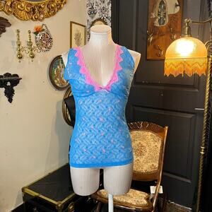 Vintage Y2K Victoria’s Secret Blue Sheer Lace lingerie Cami Top size M
